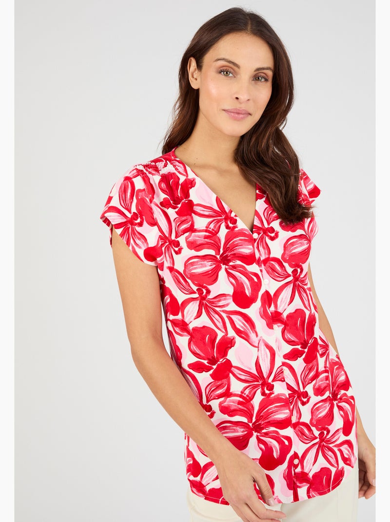 Blouse à smocks en pure viscose - Damart Rouge - Kiabi