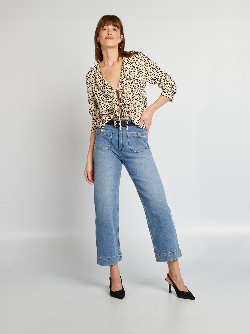 Blouse à volants à nouer MARRON - Kiabi
