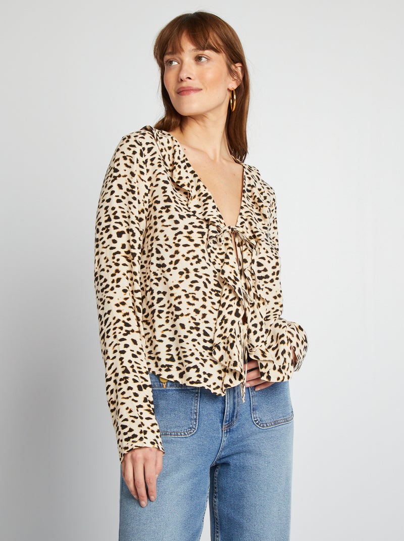 Blouse à volants à nouer MARRON - Kiabi