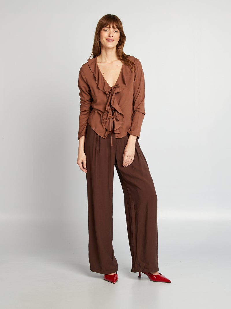Blouse à volants à nouer MARRON - Kiabi