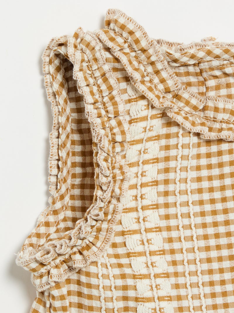 Blouse à volants aux emmanchures Marron - Kiabi
