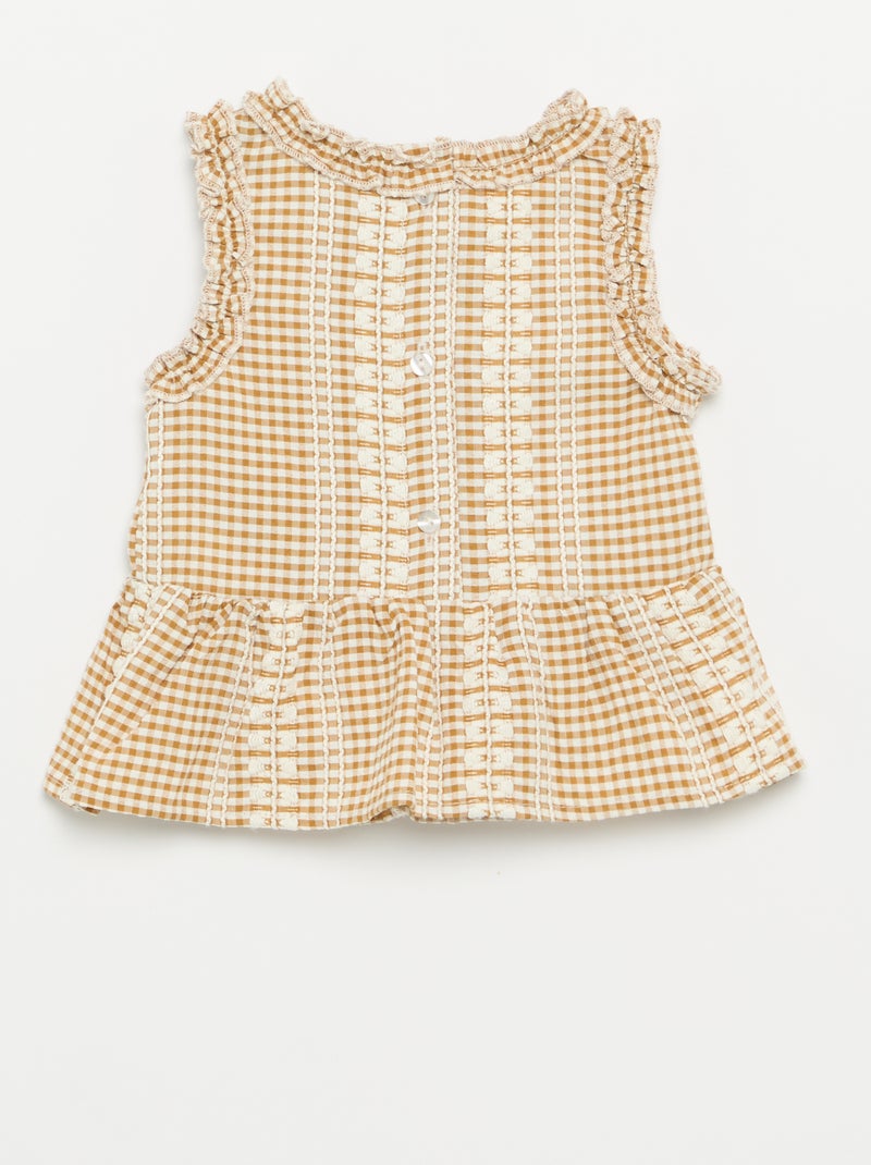 Blouse à volants aux emmanchures Marron - Kiabi