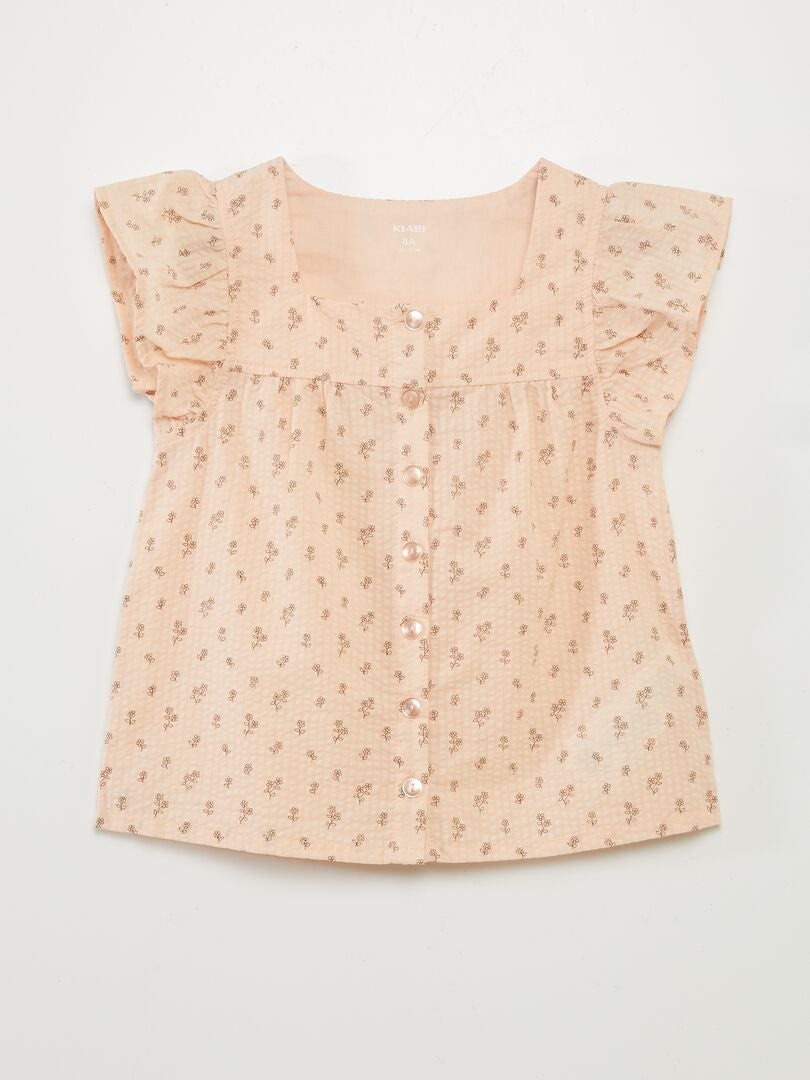 Blouse à volants en maille gaufrée Rose - Kiabi