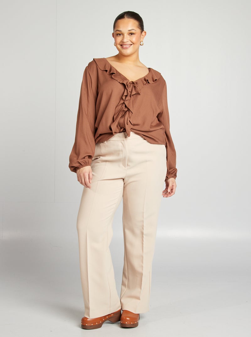 Blouse à volants et ouverture par liens Marron - Kiabi