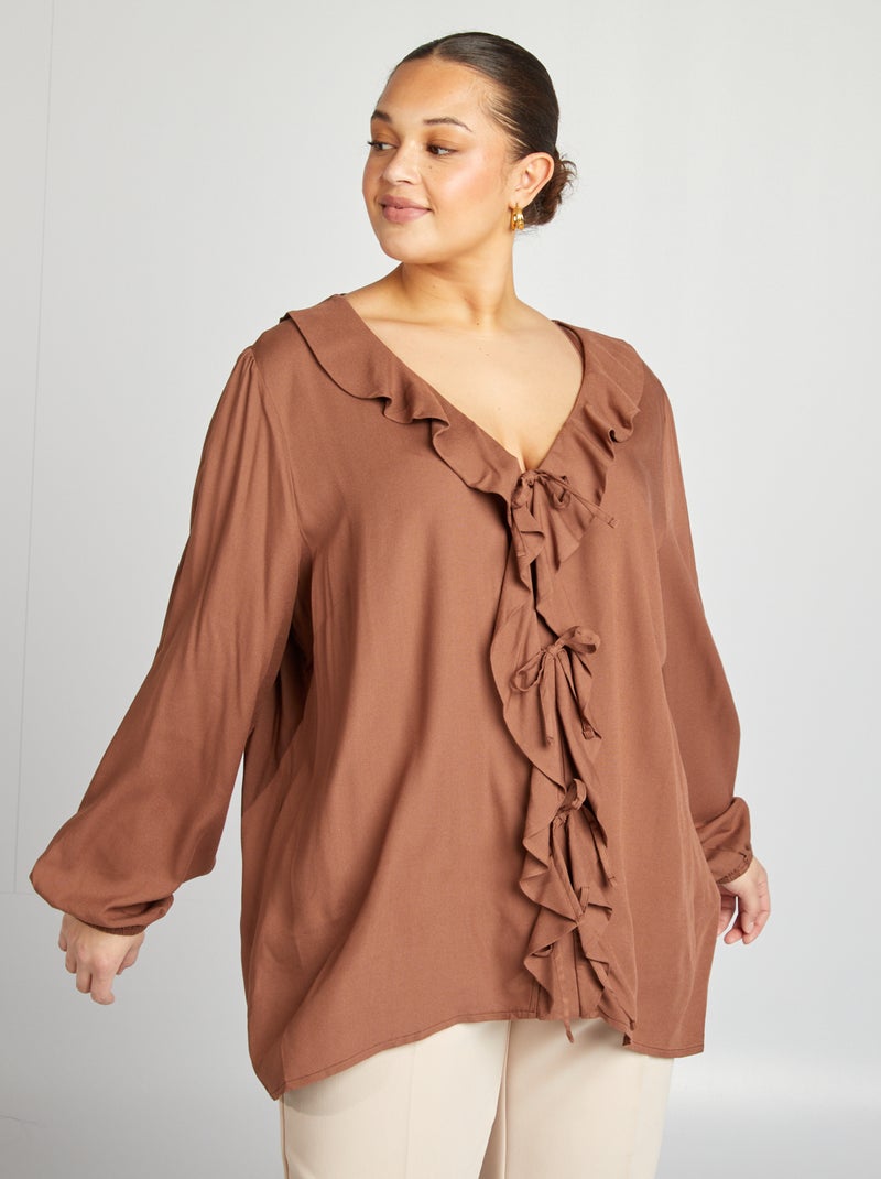 Blouse à volants et ouverture par liens Marron - Kiabi