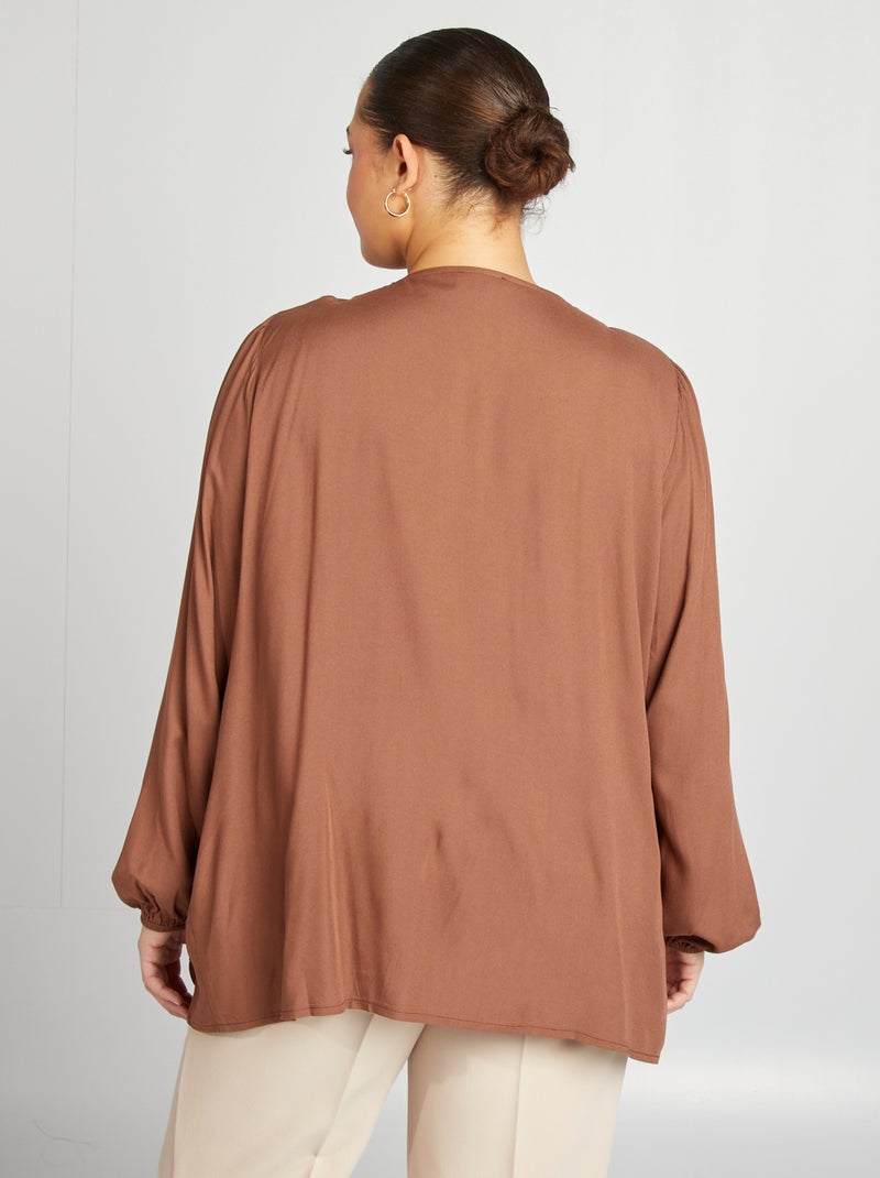 Blouse à volants et ouverture par liens Marron - Kiabi
