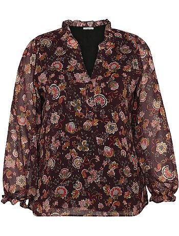 Blouse à volants imprimé floral avec lurex PAPRIKA