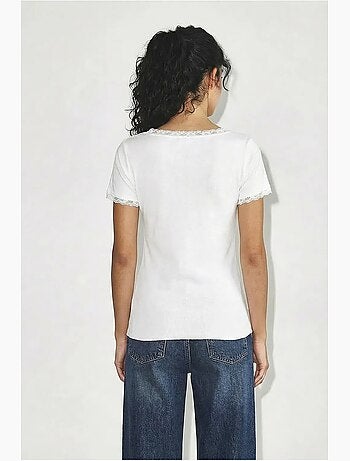 Blouse ajustée à col bateau et dentelle lucci