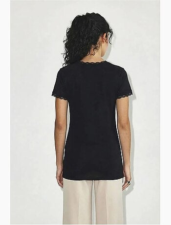 Blouse ajustée à col bateau et dentelle lucci