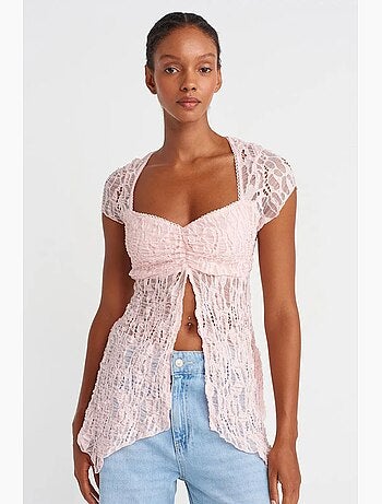 Blouse ajustée en dentelle à col carré dilvin