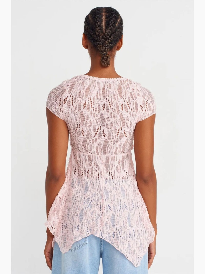 Blouse ajustée en dentelle à col carré dilvin Rose pâle - Kiabi