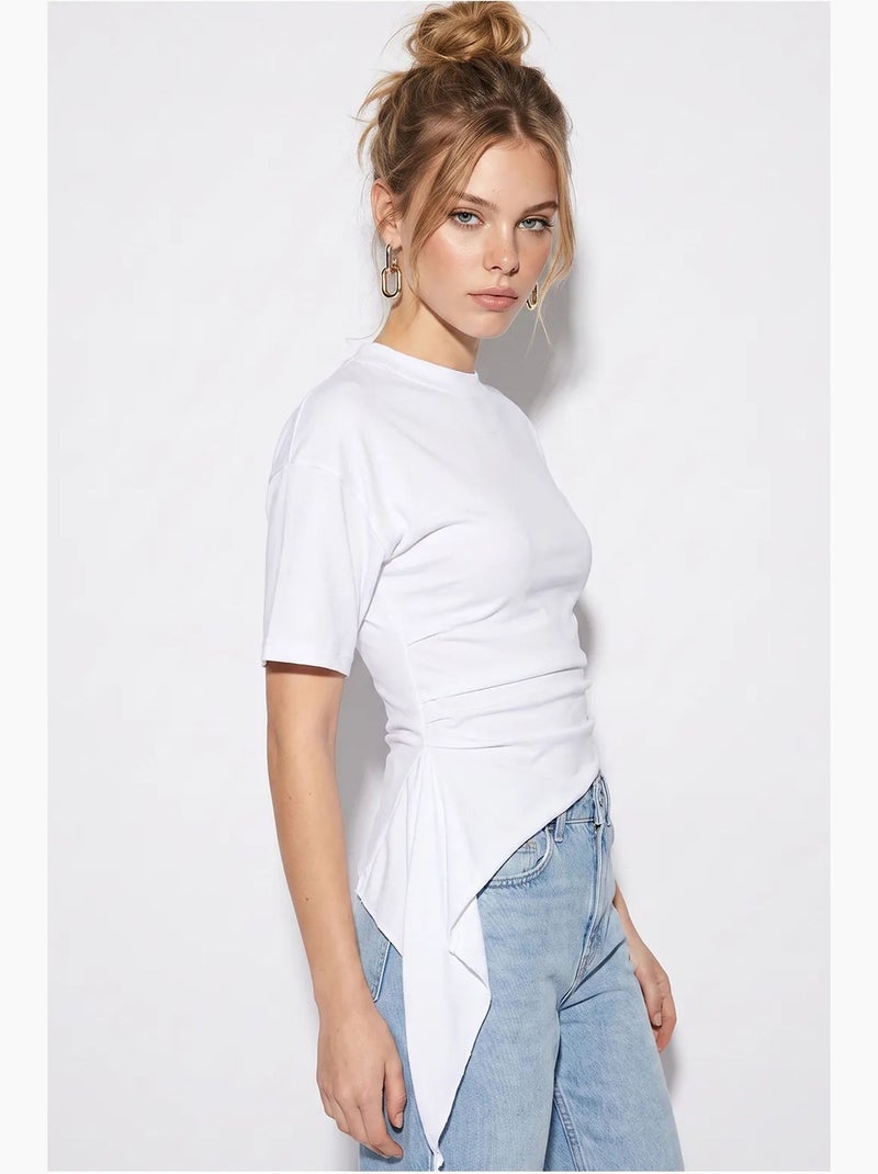 Blouse ajustée en jersey avec drapé lucci Blanc - Kiabi