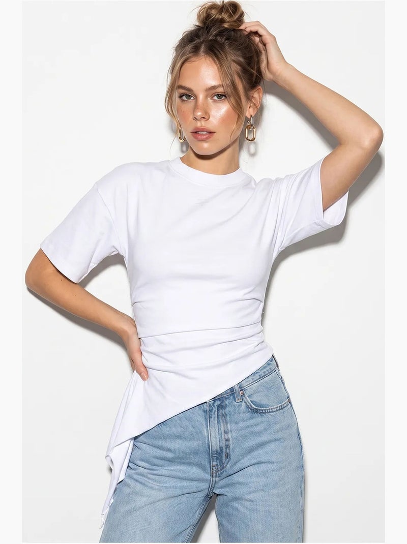 Blouse ajustée en jersey avec drapé lucci Blanc - Kiabi