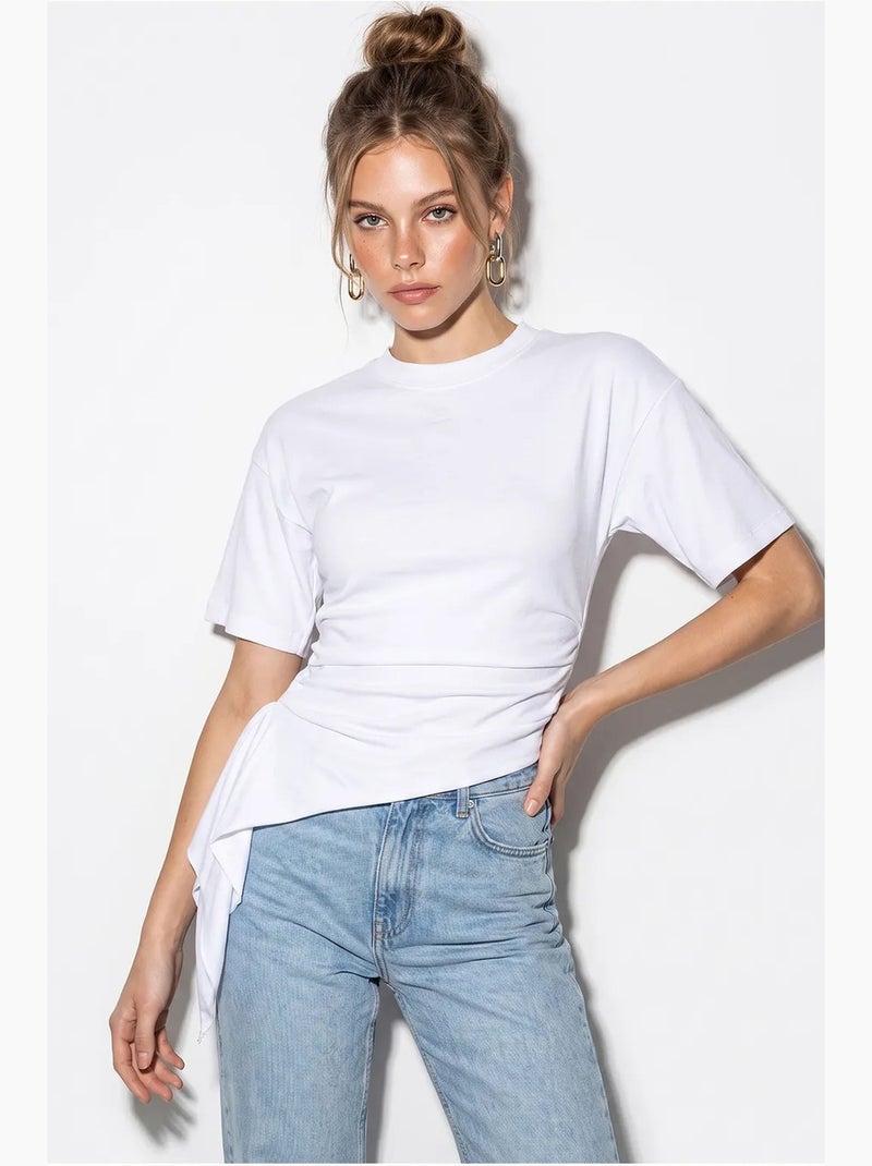 Blouse ajustée en jersey avec drapé lucci Blanc - Kiabi