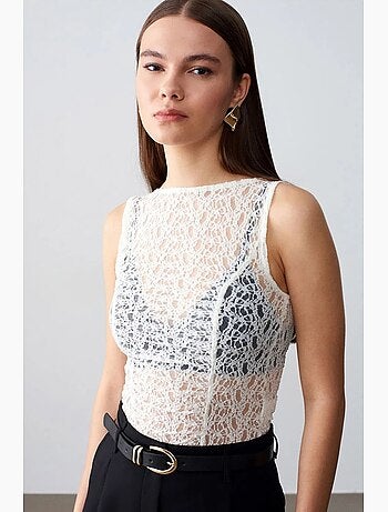 Blouse ajustée sans manches en dentelle dilvin