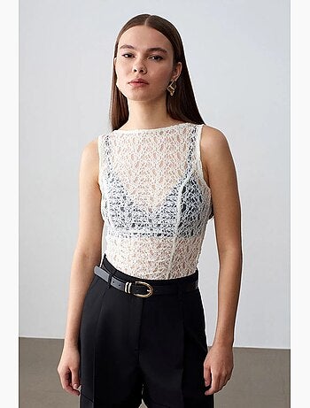 Blouse ajustée sans manches en dentelle dilvin