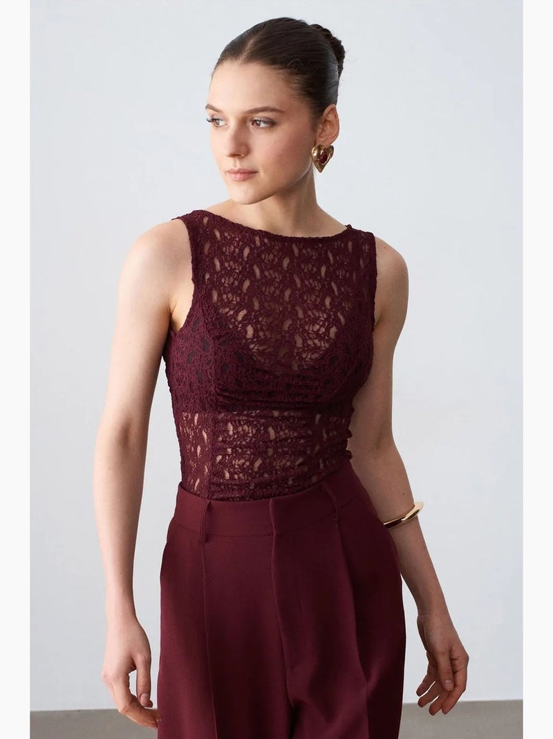 Blouse ajustée sans manches en dentelle dilvin Rouge bordeaux - Kiabi
