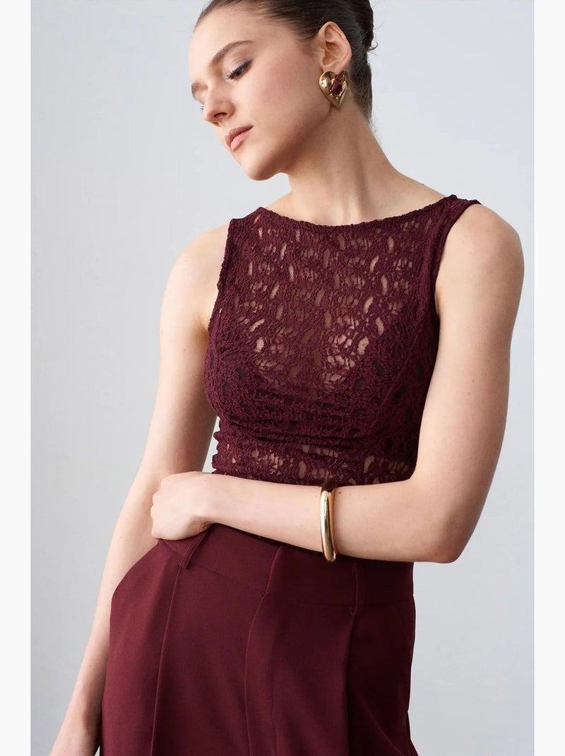 Blouse ajustée sans manches en dentelle dilvin Rouge bordeaux - Kiabi