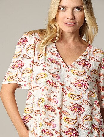 Blouse ample bohème en crêpe avec col V et manches papillon 'Deeluxe'
