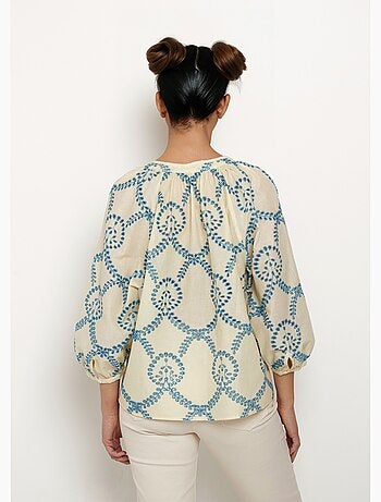 Blouse ample broderies ajourées manches 3/4 - AFIBEL