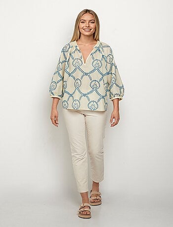 Blouse ample broderies ajourées manches 3/4 - AFIBEL