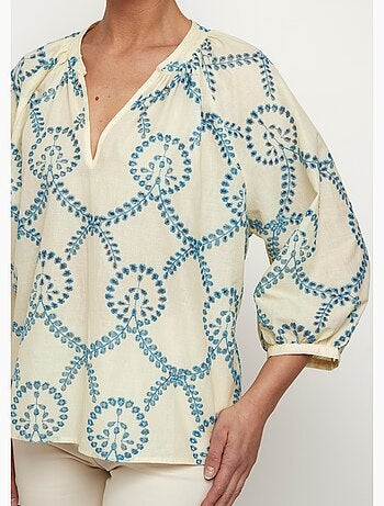 Blouse ample broderies ajourées manches 3/4 - AFIBEL