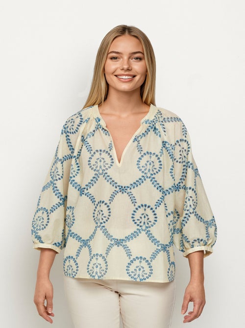 Blouse ample broderies ajourées manches 3/4 - AFIBEL - Kiabi