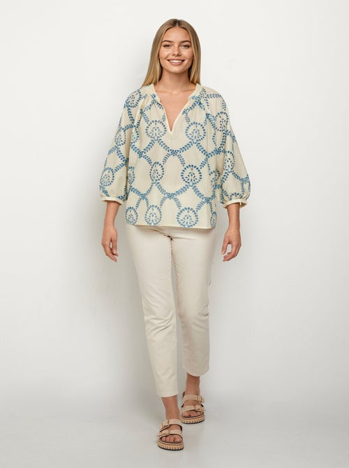 Blouse ample broderies ajourées manches 3/4 - AFIBEL - Kiabi