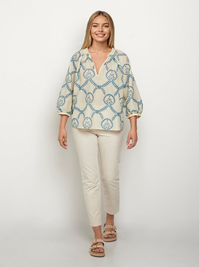 Blouse ample broderies ajourées manches 3/4 - AFIBEL Ecru - Kiabi