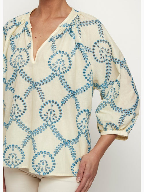 Blouse ample broderies ajourées manches 3/4 - AFIBEL - Kiabi