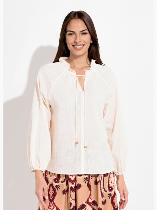 Blouse ample col V fantaisie lien à nouer - AFIBEL - Kiabi