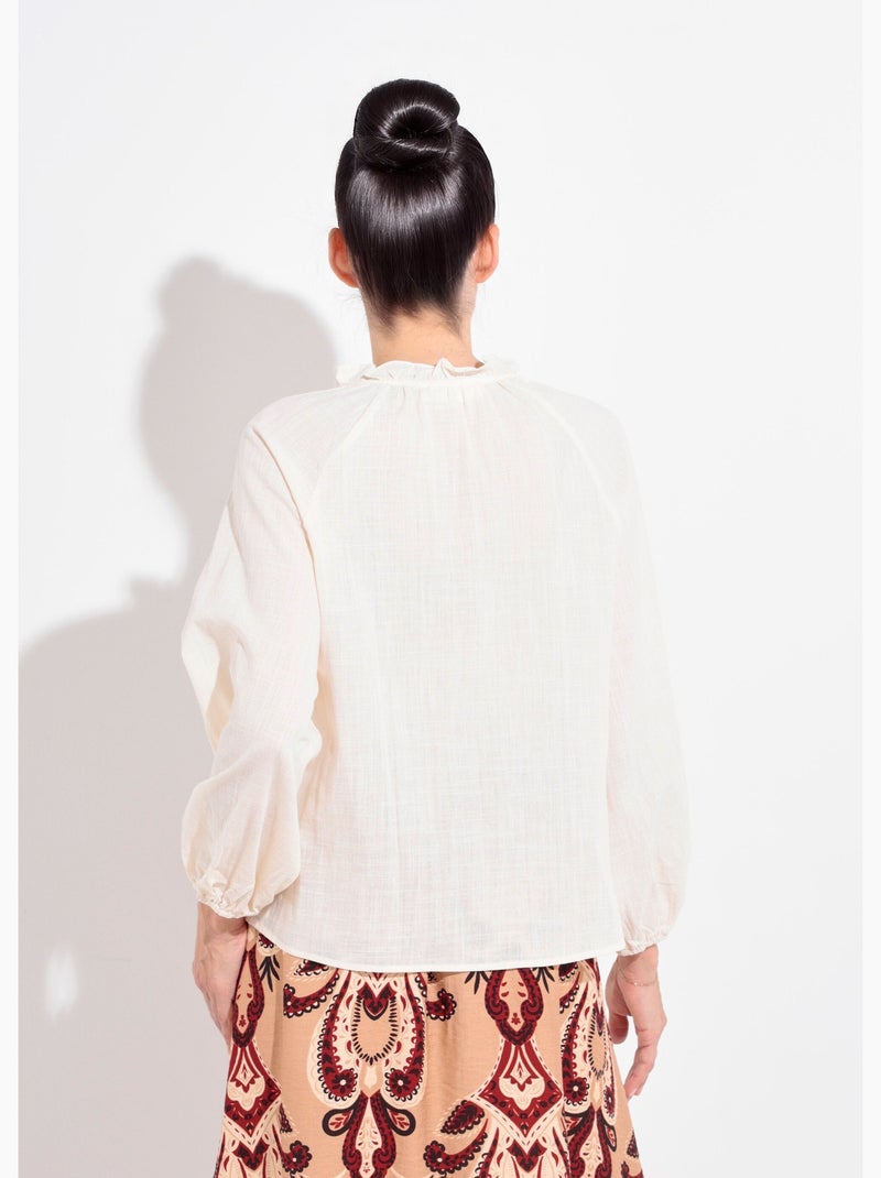 Blouse ample col V fantaisie lien à nouer - AFIBEL Beige - Kiabi