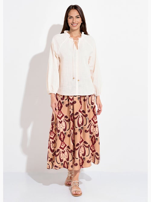 Blouse ample col V fantaisie lien à nouer - AFIBEL - Kiabi