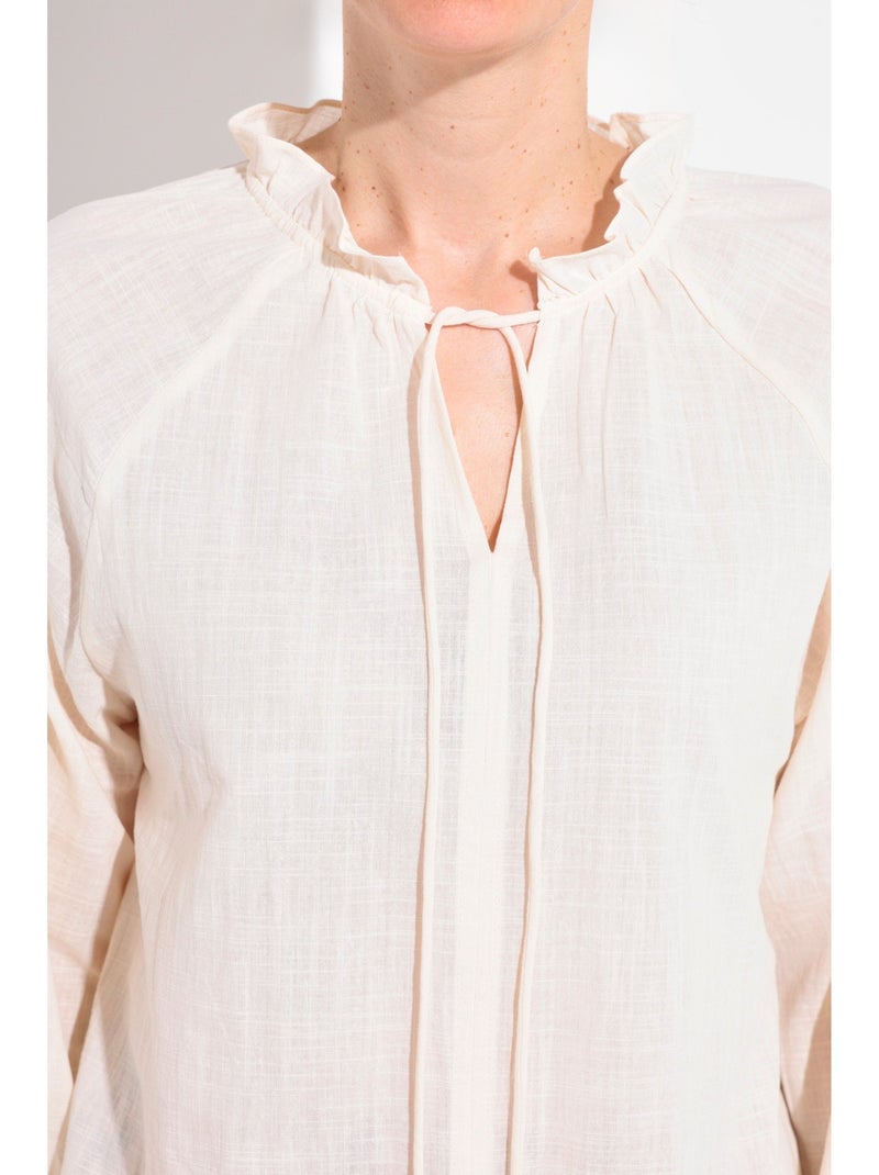 Blouse ample col V fantaisie lien à nouer - AFIBEL Beige - Kiabi