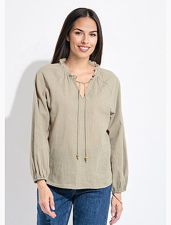 Blouse ample col v fantaisie lien à nouer - afibel