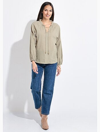 Blouse ample col v fantaisie lien à nouer - afibel