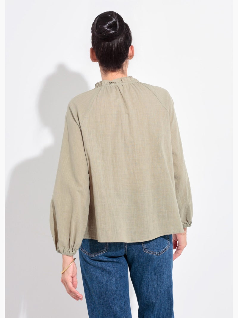 Blouse ample col v fantaisie lien à nouer - afibel Kaki - Kiabi