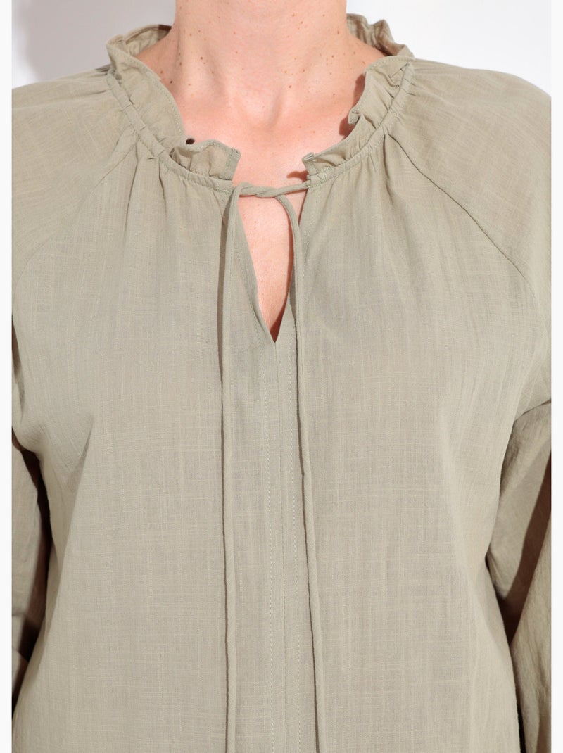 Blouse ample col v fantaisie lien à nouer - afibel Kaki - Kiabi