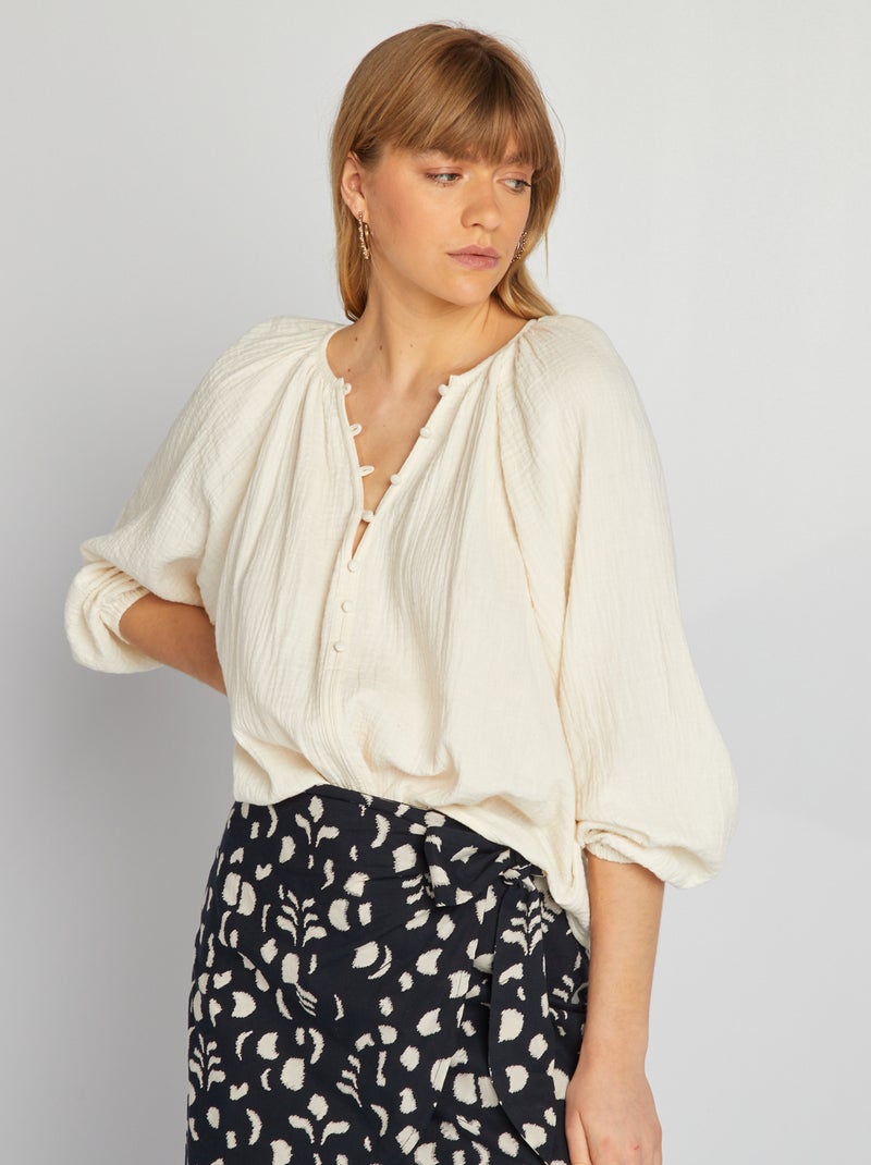 Blouse ample en double gaze de coton Beige - Kiabi