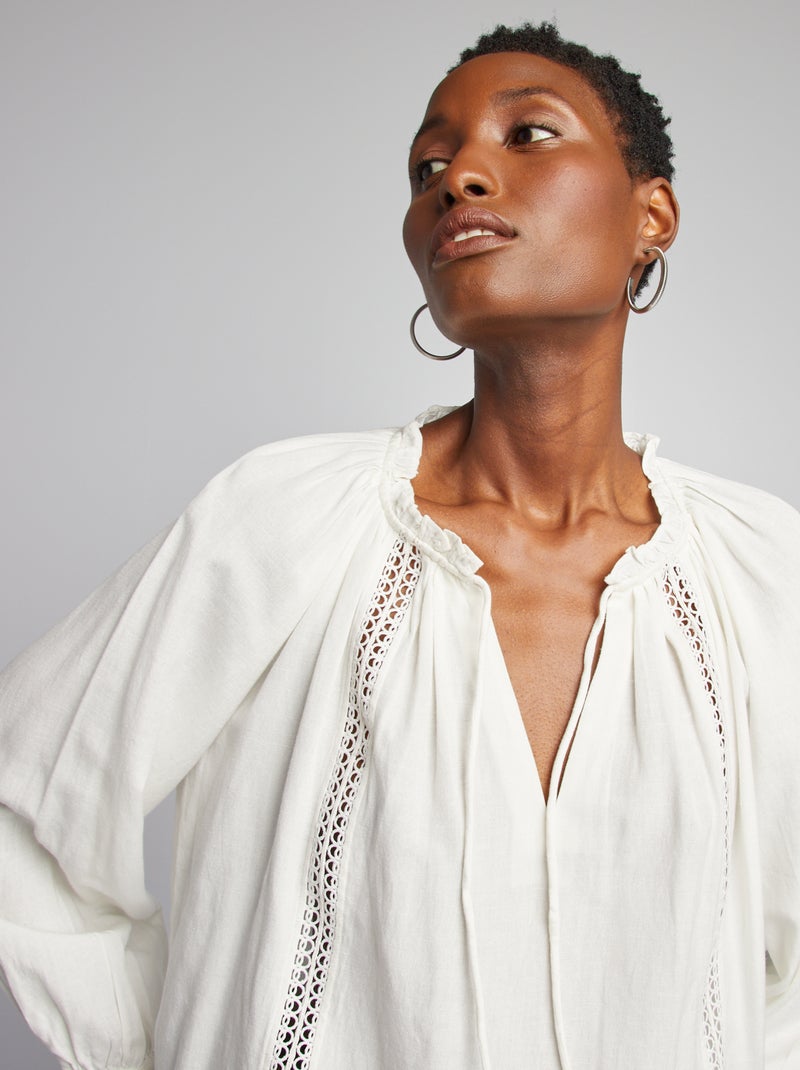 Blouse ample en lin mélangé Beige - Kiabi