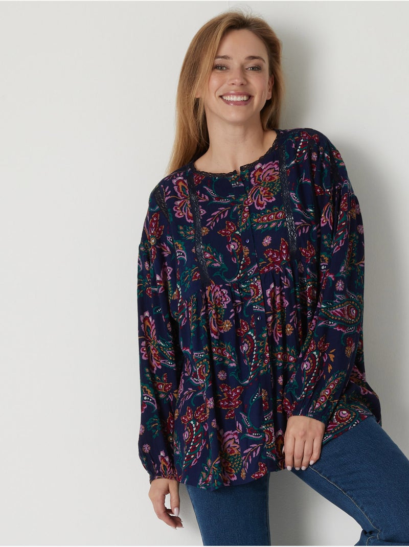 Blouse ample froncée - DAXON Bleu marine - Kiabi