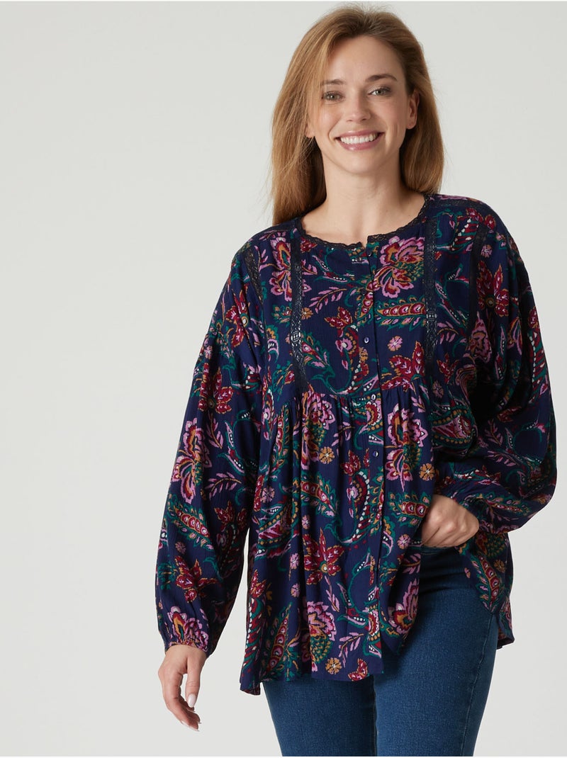 Blouse ample froncée - DAXON Bleu marine - Kiabi