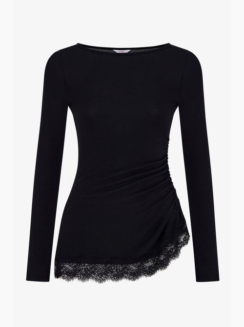 Blouse asymétrique à détail en dentelle et manches longues penti - Kiabi Blouse asymétrique à détail en dentelle et manches longues penti - Kiabi