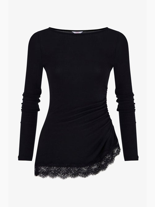 Blouse asymétrique à détail en dentelle et manches longues penti - Kiabi Blouse asymétrique à détail en dentelle et manches longues penti - Kiabi