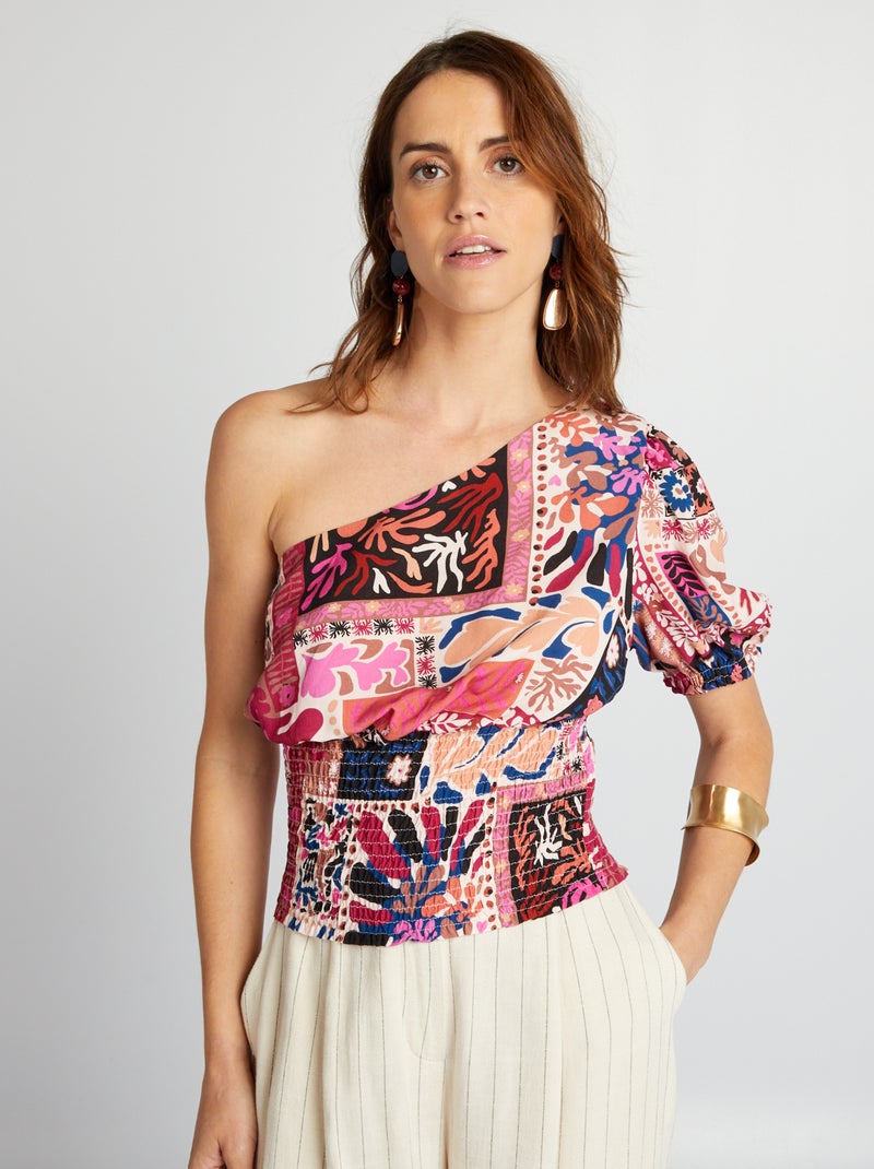 Blouse asymétrique à manches courtes AOP FLO - Kiabi