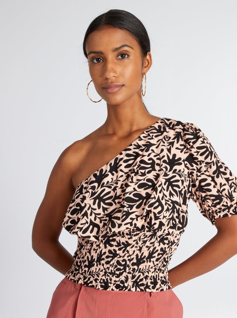 Blouse asymétrique à manches courtes Noir/rose - Kiabi