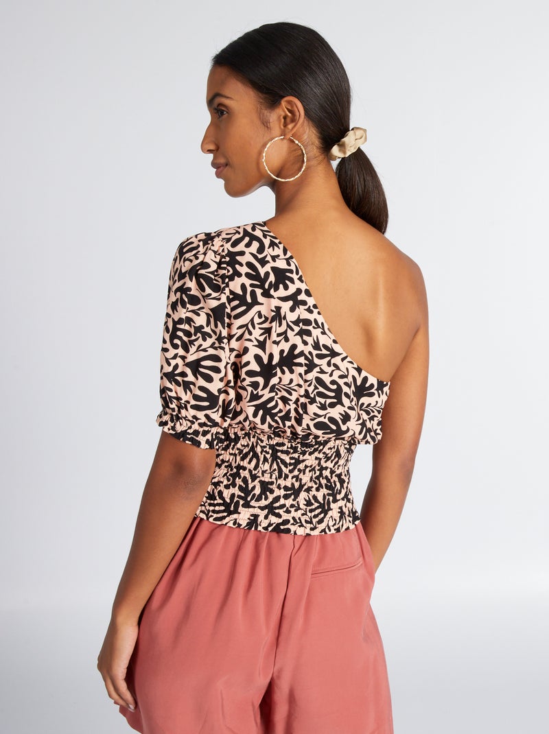 Blouse asymétrique à manches courtes Noir/rose - Kiabi