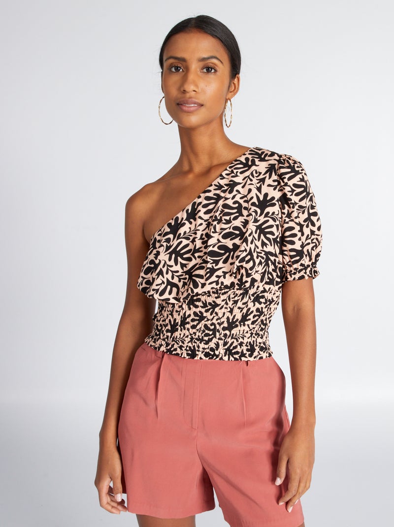 Blouse asymétrique à manches courtes Noir/rose - Kiabi