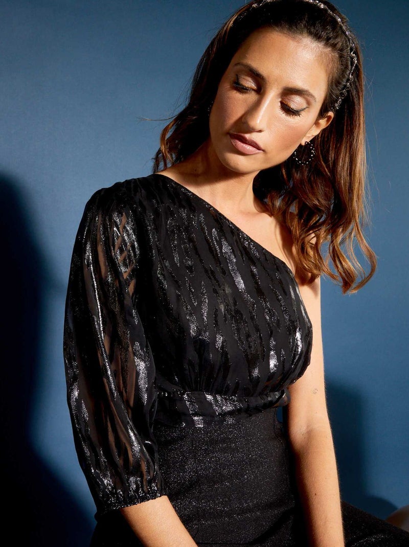 Blouse asymétrique à motif irisé noir - Kiabi