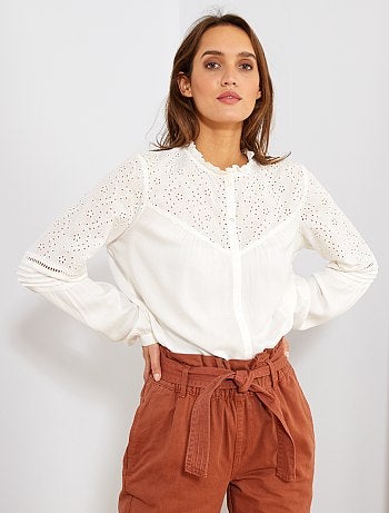 Blouse avec broderie anglaise - Kiabi